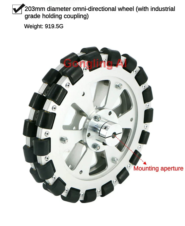 40Kg Load Omnidirectional Wheel Aluminum Alloy Fulai Tires 127 152 203mm Omni Wheel Robot Ros Platform Omnidirectional Motion