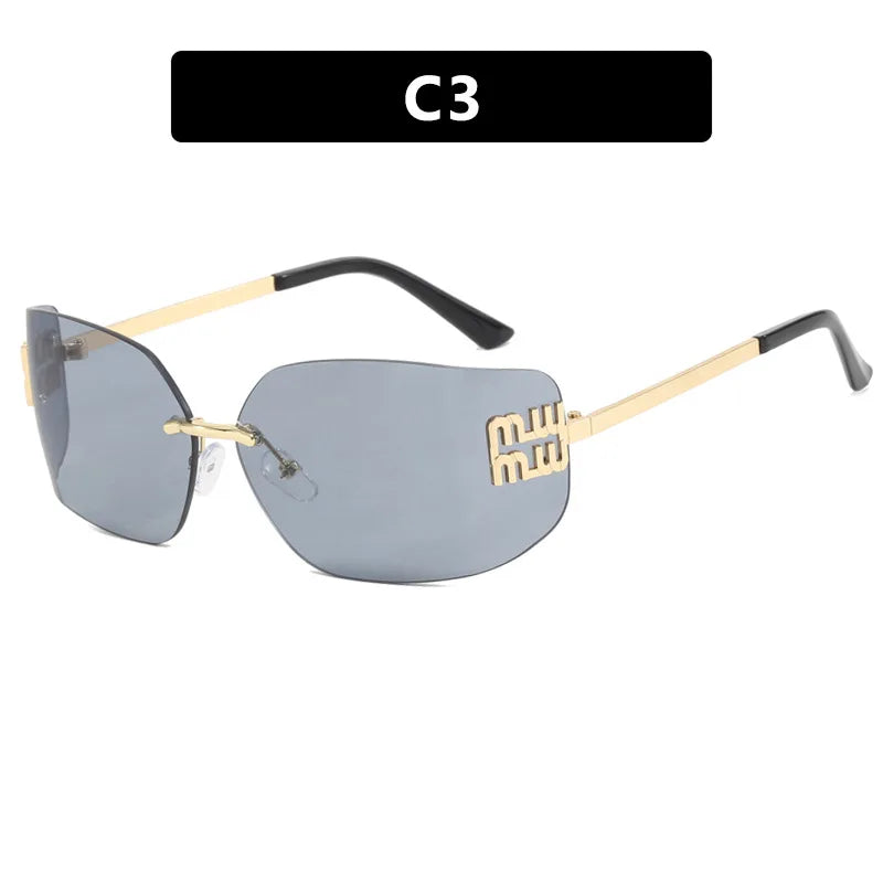 Miu Miu 54YS Rimless Shield Sunglasses Gold Metal Frame Dark Grey CAT.3 UV400 Luxury Fashion Shades for Men Women Made In Italy