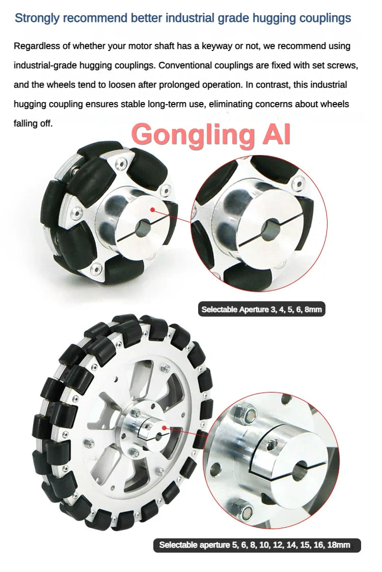 40Kg Load Omnidirectional Wheel Aluminum Alloy Fulai Tires 127 152 203mm Omni Wheel Robot Ros Platform Omnidirectional Motion