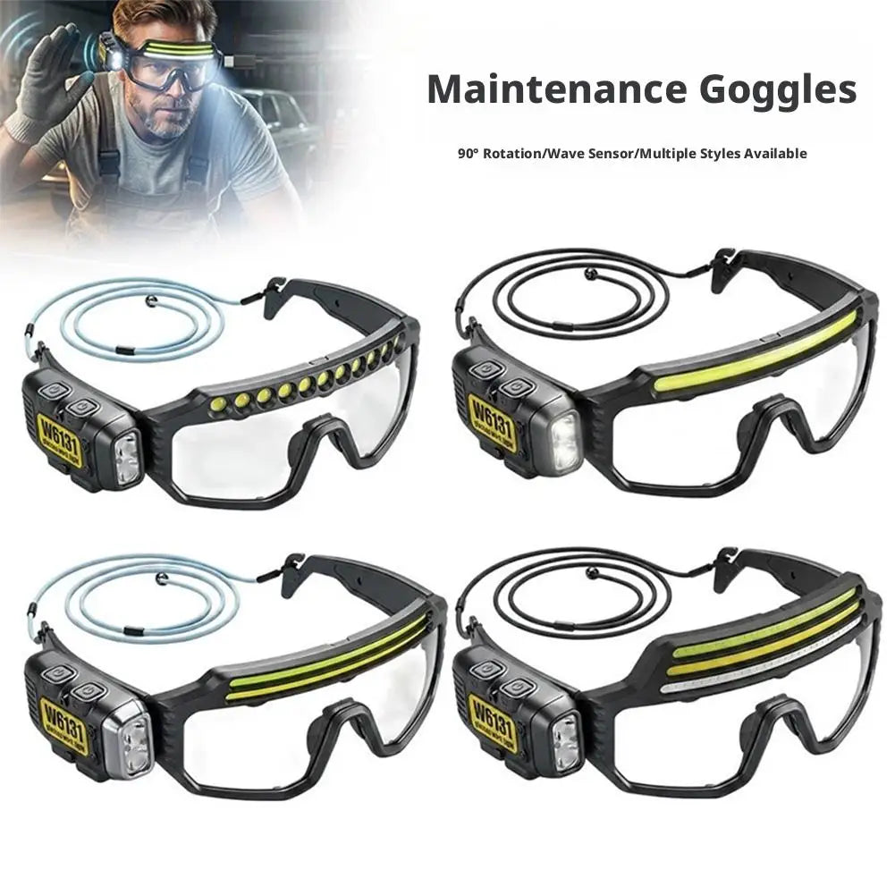 Three Light Source Sensing Glasses Light USB Charging Outdoor Multi Angle Lighting Maintenance Goggles Sensing Headlights