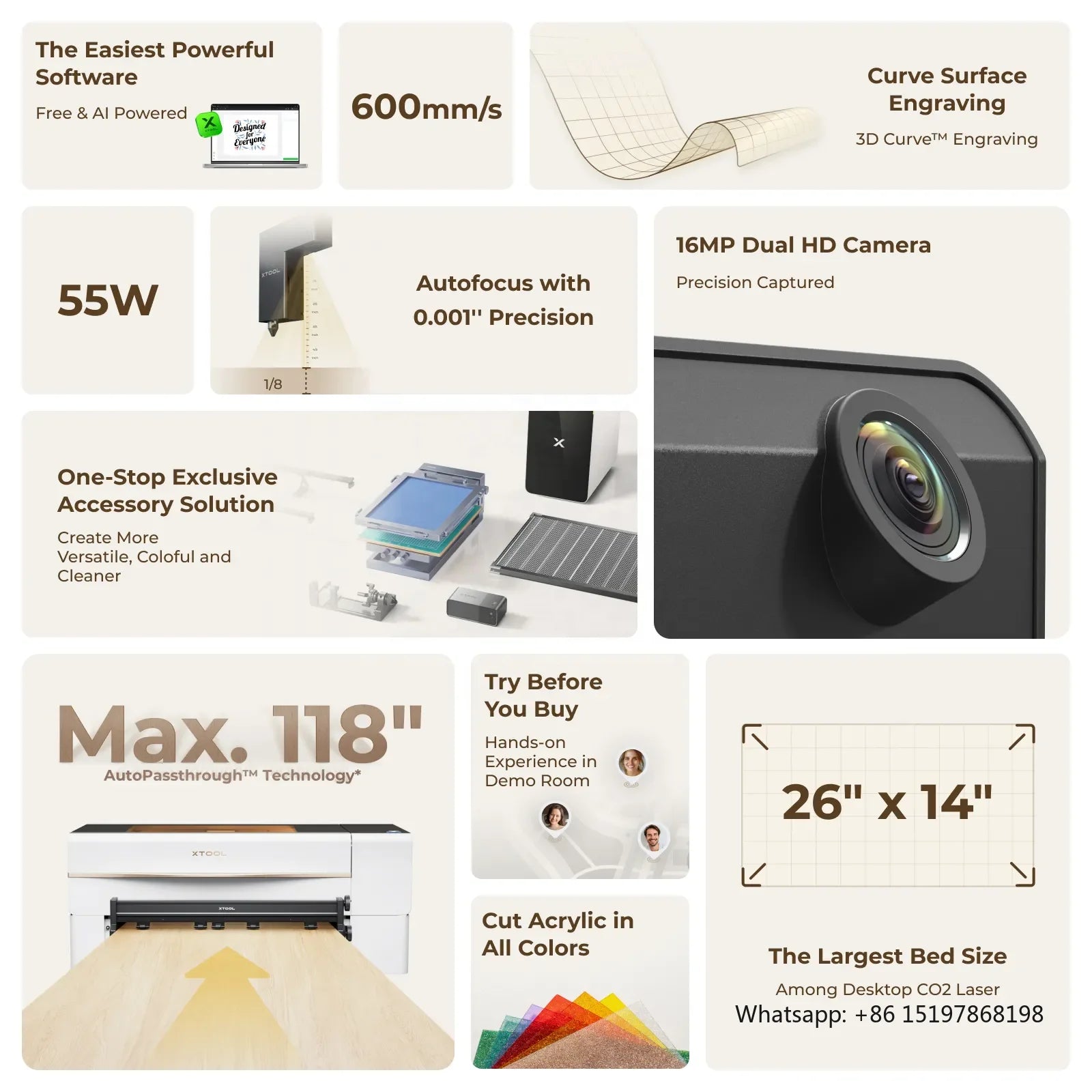 Xtool P2S 55W CO2 Laser Cutter All-In-1 Desktop Engraver Machine for Metal Leather Glass Acrylic Paper-New Condition