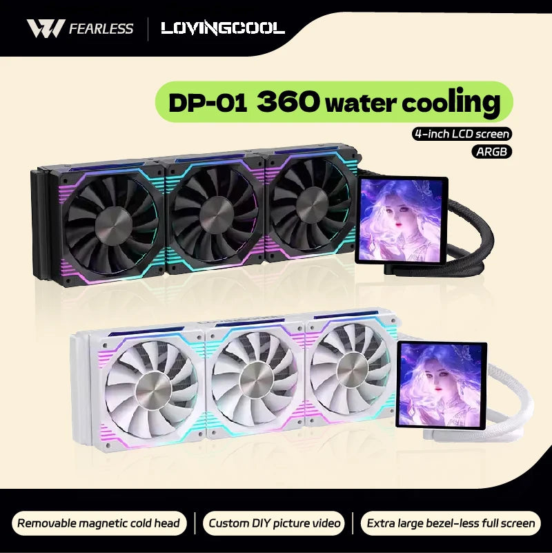 LOVINGCOOL DP Series 360/240 CPU Liquid Cooler 4.0-Inch Super Large Frameless Magnetic Full Screen Can DIY Water Cooler Radiator