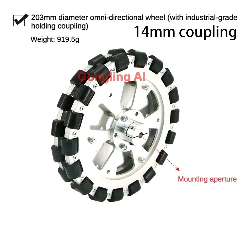 40Kg Load Omnidirectional Wheel Aluminum Alloy Fulai Tires 127 152 203mm Omni Wheel Robot Ros Platform Omnidirectional Motion