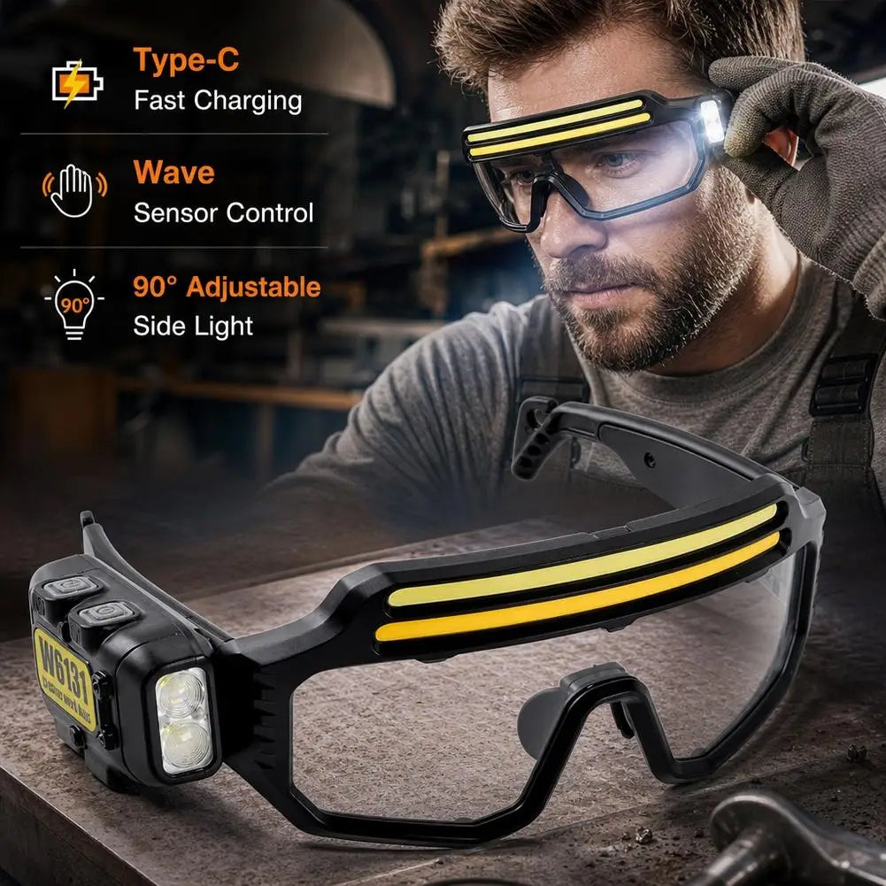 Three Light Source Sensing Glasses Light USB Charging Outdoor Multi Angle Lighting Maintenance Goggles Sensing Headlights