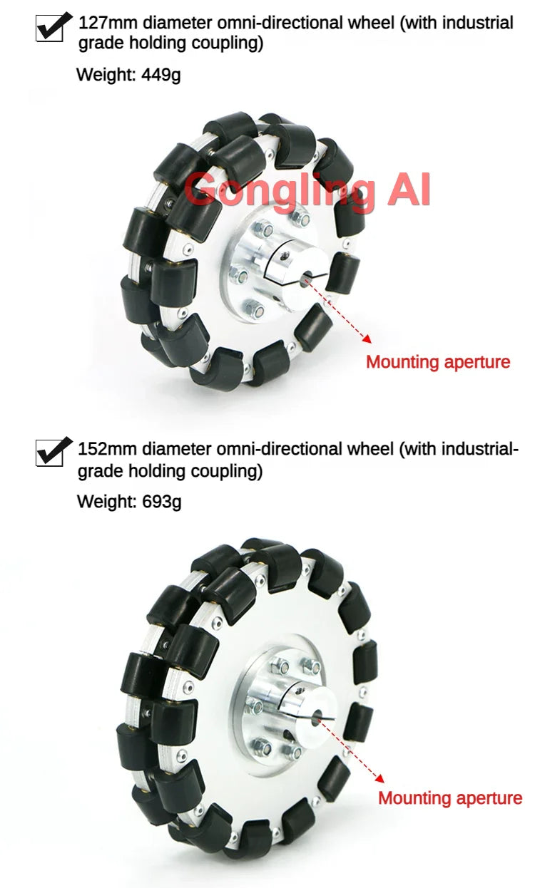 40Kg Load Omnidirectional Wheel Aluminum Alloy Fulai Tires 127 152 203mm Omni Wheel Robot Ros Platform Omnidirectional Motion