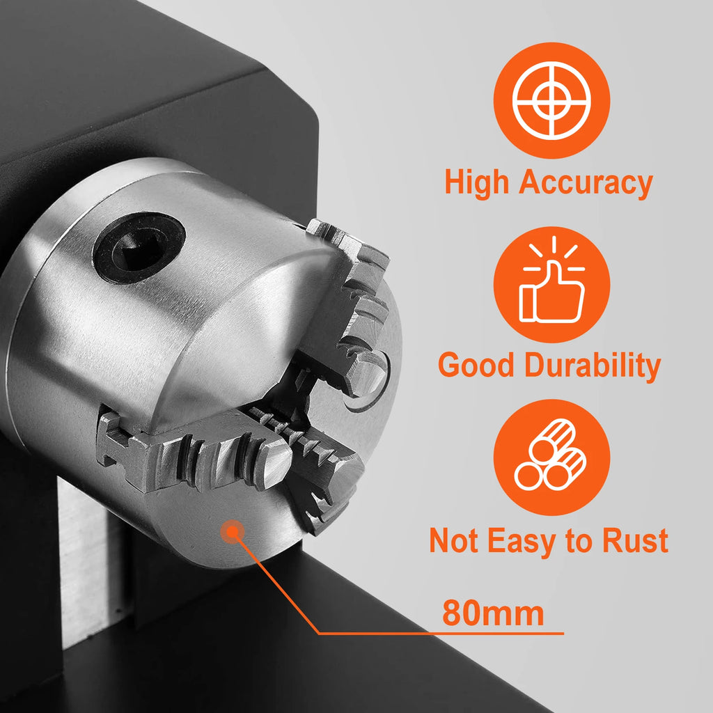 VEVOR Laser Engraving Machine Rotary Axis 80mm 3-Jaw Spiral Chuck CNC Router Axis Measuring for CO2 Laser Engraver