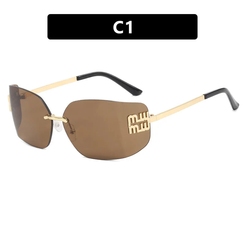 Miu Miu 54YS Rimless Shield Sunglasses Gold Metal Frame Dark Grey CAT.3 UV400 Luxury Fashion Shades for Men Women Made In Italy