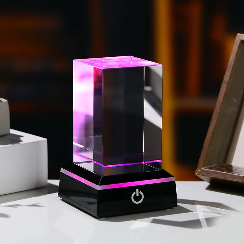 xTool Blank K9 Crystal Cube for Laser Engraving or Printing Glass Paperweight Rectangular Crystal Cube with LED Light Base
