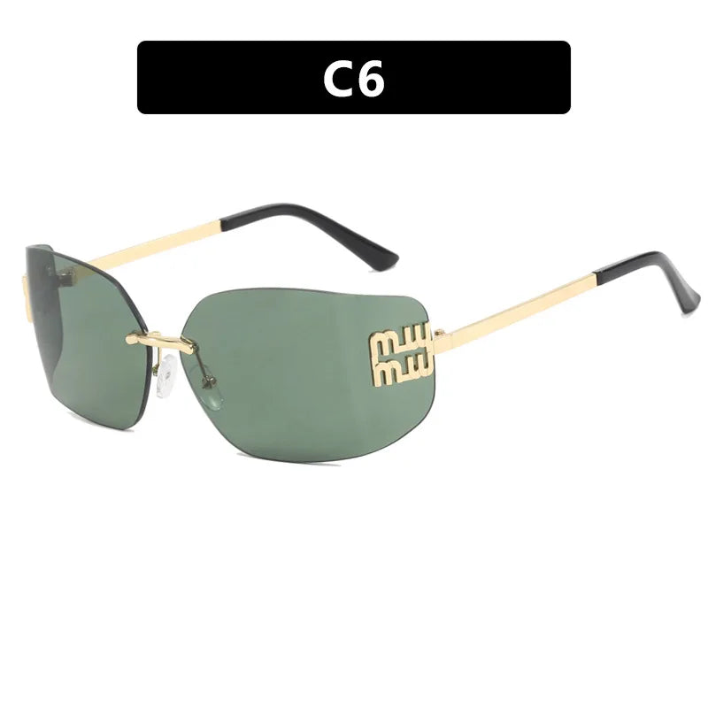 Miu Miu 54YS Rimless Shield Sunglasses Gold Metal Frame Dark Grey CAT.3 UV400 Luxury Fashion Shades for Men Women Made In Italy