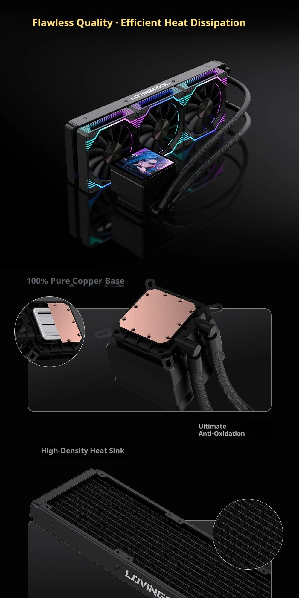 LOVINGCOOL DP Series 360/240 CPU Liquid Cooler 4.0-Inch Super Large Frameless Magnetic Full Screen Can DIY Water Cooler Radiator