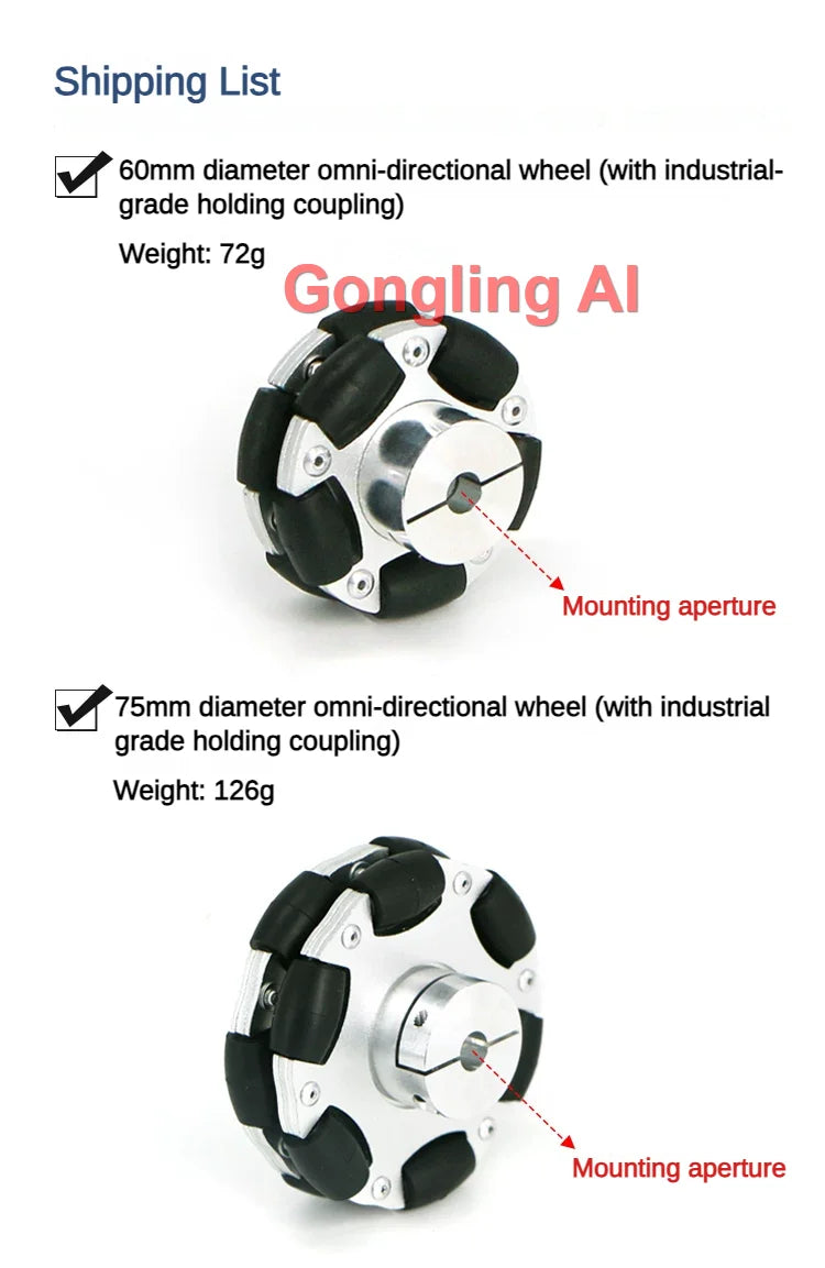 40Kg Load Omnidirectional Wheel Aluminum Alloy Fulai Tires 127 152 203mm Omni Wheel Robot Ros Platform Omnidirectional Motion