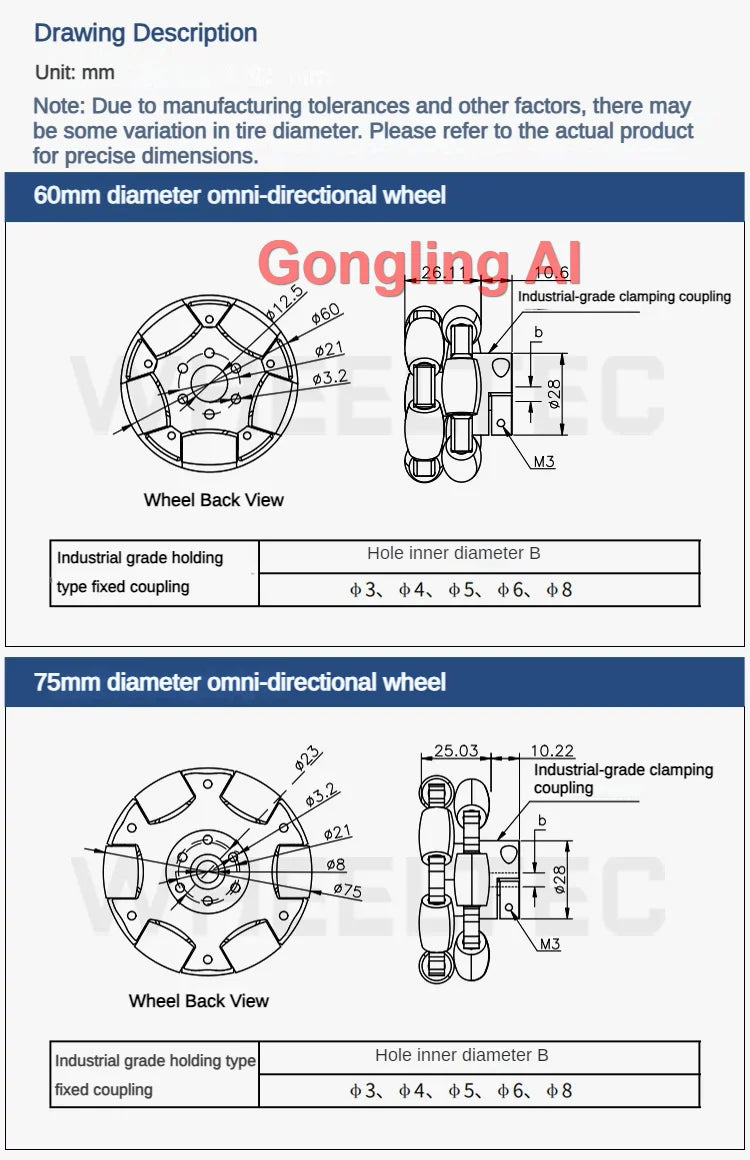 40Kg Load Omnidirectional Wheel Aluminum Alloy Fulai Tires 127 152 203mm Omni Wheel Robot Ros Platform Omnidirectional Motion
