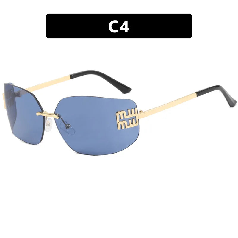 Miu Miu 54YS Rimless Shield Sunglasses Gold Metal Frame Dark Grey CAT.3 UV400 Luxury Fashion Shades for Men Women Made In Italy