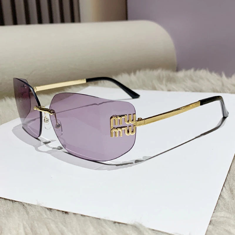Miu Miu 54YS Rimless Shield Sunglasses Gold Metal Frame Dark Grey CAT.3 UV400 Luxury Fashion Shades for Men Women Made In Italy