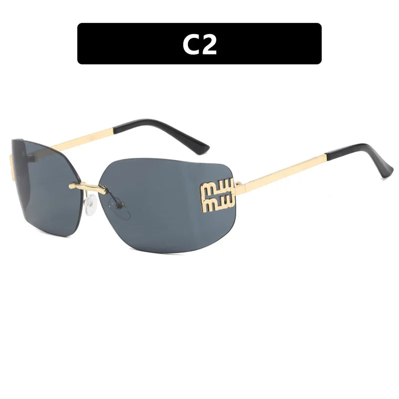 Miu Miu 54YS Rimless Shield Sunglasses Gold Metal Frame Dark Grey CAT.3 UV400 Luxury Fashion Shades for Men Women Made In Italy
