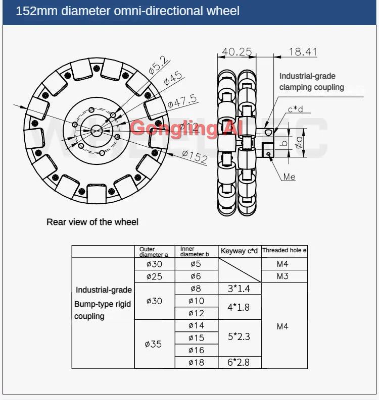 40Kg Load Omnidirectional Wheel Aluminum Alloy Fulai Tires 127 152 203mm Omni Wheel Robot Ros Platform Omnidirectional Motion