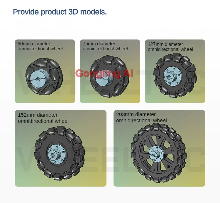 40Kg Load Omnidirectional Wheel Aluminum Alloy Fulai Tires 127 152 203mm Omni Wheel Robot Ros Platform Omnidirectional Motion