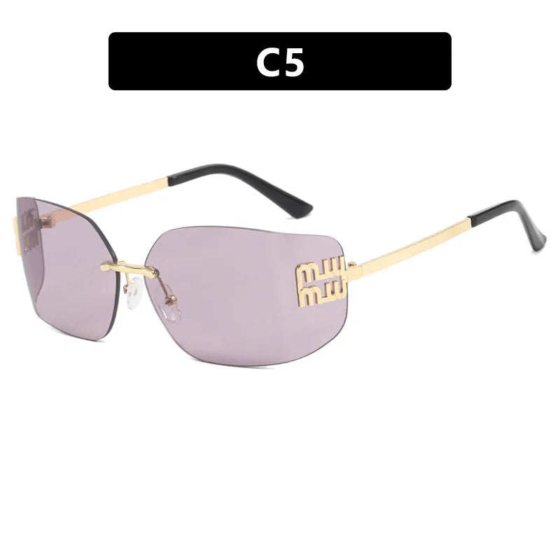 Miu Miu 54YS Rimless Shield Sunglasses Gold Metal Frame Dark Grey CAT.3 UV400 Luxury Fashion Shades for Men Women Made In Italy