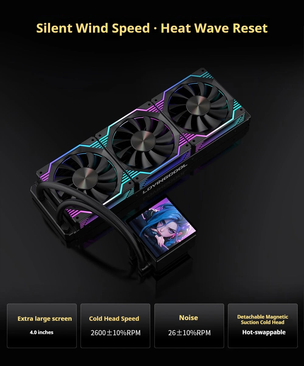 LOVINGCOOL DP Series 360/240 CPU Liquid Cooler 4.0-Inch Super Large Frameless Magnetic Full Screen Can DIY Water Cooler Radiator