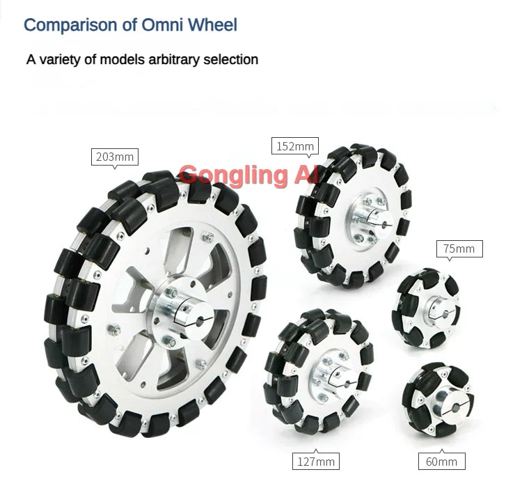 40Kg Load Omnidirectional Wheel Aluminum Alloy Fulai Tires 127 152 203mm Omni Wheel Robot Ros Platform Omnidirectional Motion