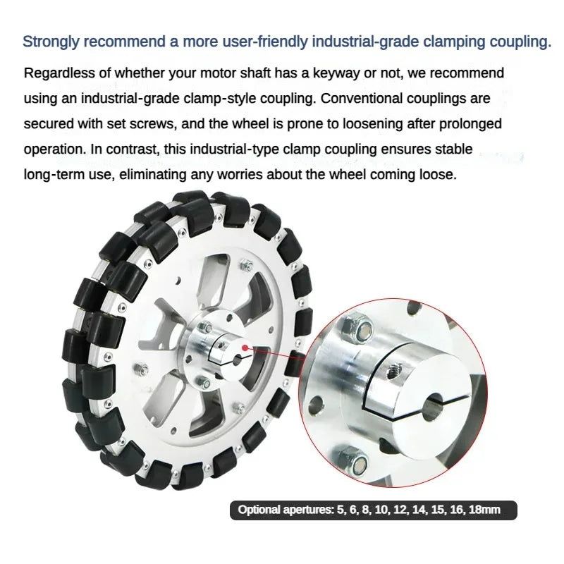40Kg Load Omnidirectional Wheel Aluminum Alloy Fulai Tires 127 152 203mm Omni Wheel Robot Ros Platform Omnidirectional Motion