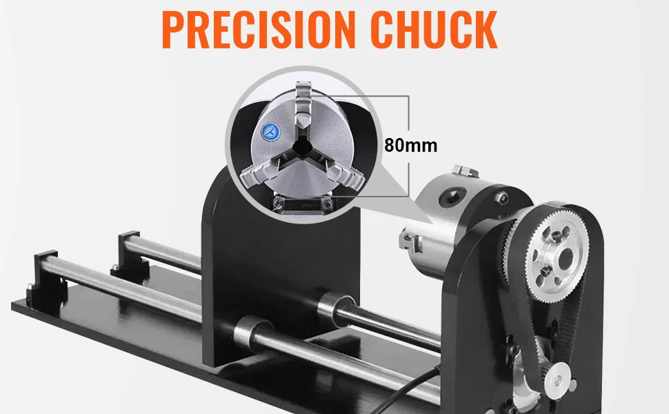 VEVOR Laser Engraving Machine Rotary Axis 80mm 3-Jaw Spiral Chuck CNC Router Axis Measuring for CO2 Laser Engraver