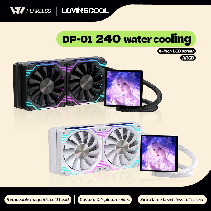 LOVINGCOOL DP Series 360/240 CPU Liquid Cooler 4.0-Inch Super Large Frameless Magnetic Full Screen Can DIY Water Cooler Radiator