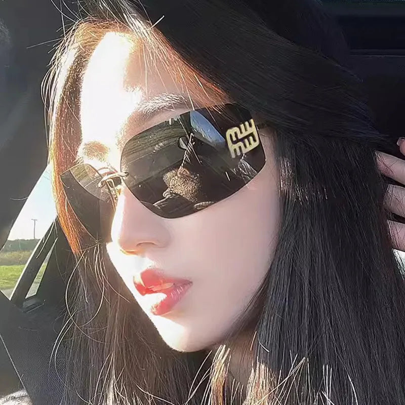 Miu Miu 54YS Rimless Shield Sunglasses Gold Metal Frame Dark Grey CAT.3 UV400 Luxury Fashion Shades for Men Women Made In Italy