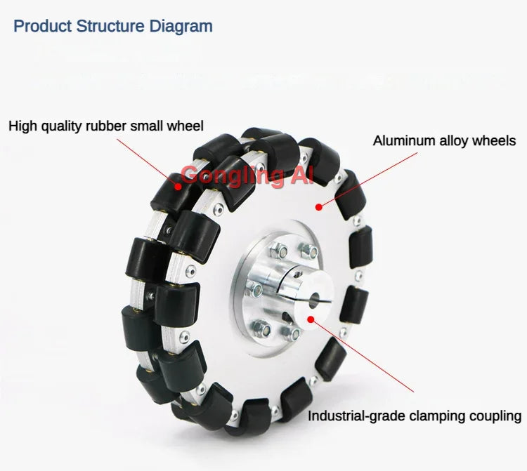 40Kg Load Omnidirectional Wheel Aluminum Alloy Fulai Tires 127 152 203mm Omni Wheel Robot Ros Platform Omnidirectional Motion